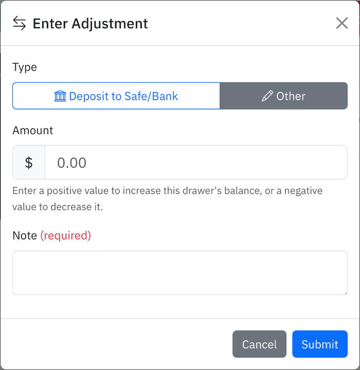 Enter Adjustment – Other tab