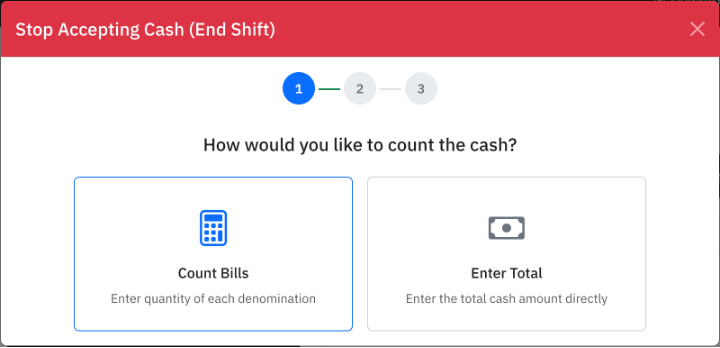 Stop Accepting Cash dialog
